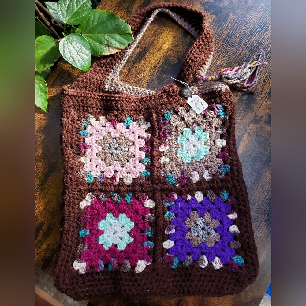NWT* Handmade Granny Square bag/ library bag, purse, satchel